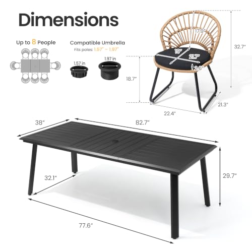 PATIOHIT 9 Piece Aluminum Outdoor Dining Set with Rattan Patio Chairs