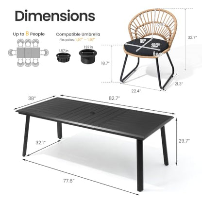 PATIOHIT 9 Piece Aluminum Outdoor Dining Set with Rattan Patio Chairs