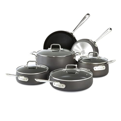 All-Clad HA1 Hard Anodized Nonstick Cookware Set 10 Piece Induction Oven Broiler Safe 500F, Lid Safe 350F Pots and Pans Black