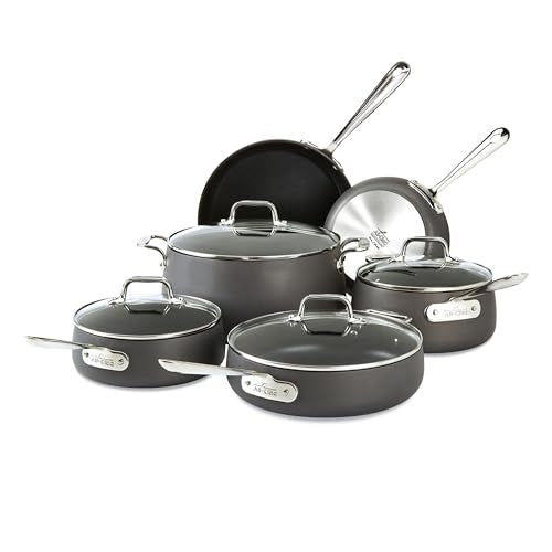 All-Clad HA1 Hard Anodized Nonstick Cookware Set 10 Piece Induction Oven Broiler Safe 500F, Lid Safe 350F Pots and Pans Black
