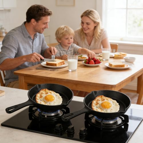 LDHHYH 4 Pack Mini Cast Iron Skillet, 6 Inch Small Cast Iron Frying Pan, Pre-Seasoned Cast Iron Skillet Set, Black Non-Stick Mini Cast Iron Cookware for Stove, Oven, Grill Safe, Indoor and Outdoor Use