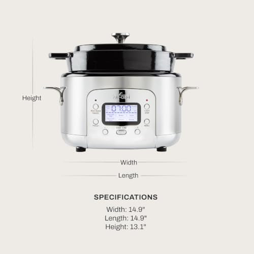 All-Clad 5 Quart 7-in-1 Electric Slow Cooker with Stainless Steel and Cast Iron, 1200W - Black Enamel Crock