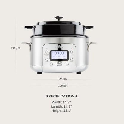 All-Clad 5 Quart 7-in-1 Electric Slow Cooker with Stainless Steel and Cast Iron, 1200W - Black Enamel Crock