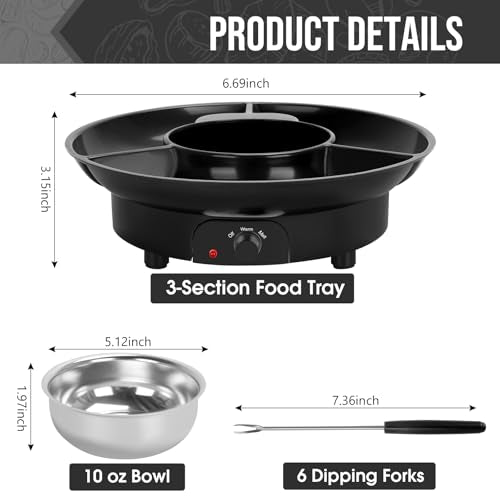 VAlinks Electric Chocolate Melting Pot Chocolate Fondue Pot Set 3-Section Serving Trays with 6pcs Dipping Forks Perfect for Housewarming Christmas Party Gifts (Black)