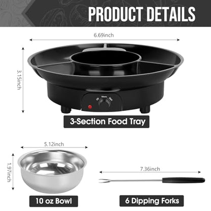 VAlinks Electric Chocolate Melting Pot Chocolate Fondue Pot Set 3-Section Serving Trays with 6pcs Dipping Forks Perfect for Housewarming Christmas Party Gifts (Black)