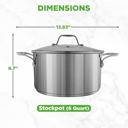 NutriChef 6 Quart Stainless Steel Stock Pot with Lid | Induction Cookware for Home & Commercial Use | Heavy Duty Cooking Pot for Boiling or Simmering Soup, Pasta, Seafood, and Sauces