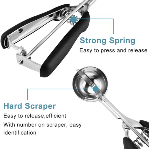 HOMURE H Cookie Scoop Set, Include 1 Tbsp/2 Tbsp/3 Tbsp, Cookie Dough Scoop, Cookie Scoops for Baking Set of 3, 18/8 Stainless Steel, Good Grip, Non-Slip, For Cookies Cupcake Muffin Ice Cream waffle