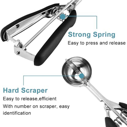 HOMURE H Cookie Scoop Set, Include 1 Tbsp/2 Tbsp/3 Tbsp, Cookie Dough Scoop, Cookie Scoops for Baking Set of 3, 18/8 Stainless Steel, Good Grip, Non-Slip, For Cookies Cupcake Muffin Ice Cream waffle