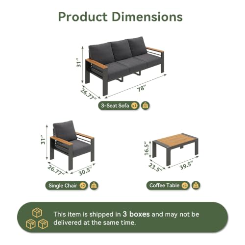 Aoxun Patio Furniture Set, Aluminum Outdoor Furniture with Oversized Seats