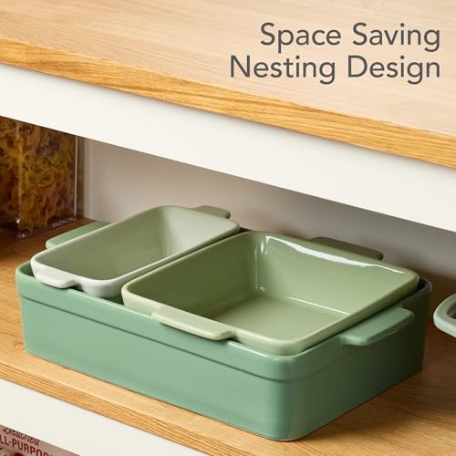 Best Choice Products 3-Piece Ceramic Bakeware Set, Stoneware Baking Dishes, Porcelain Casserole Bakeware Dishes, Serving Dishes - 9x12 Casserole, Loaf Pan, 8x8 Baking Dish - Sage Green
