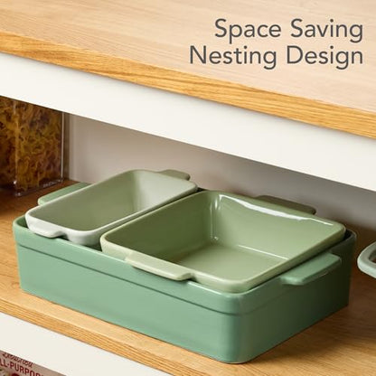 Best Choice Products 3-Piece Ceramic Bakeware Set, Stoneware Baking Dishes, Porcelain Casserole Bakeware Dishes, Serving Dishes - 9x12 Casserole, Loaf Pan, 8x8 Baking Dish - Sage Green