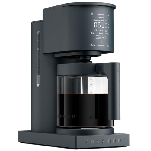 Chefman Caffeinator Programmable Drip Coffee Maker, 14-Cup Glass Carafe with 1-4 Cup Brewing, Classic & Bold Settings, 24-Hour Timer, Customizable Warming Plate, Reusable GoldTone Filter - Midnight