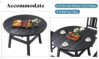 AMERLIFE Outdoor Dining Set for 4, HDPE Round Table and Chairs, Black