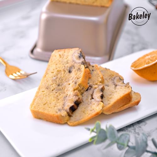 Bakeley 2Pcs - 8x4 Loaf Pan, Rectangle Baking Bread Loaf Pan Set, Non-Stick Carbon Steel, Mini Meatloaf Pan for Oven Baking, Cakes, Sourdough, Brownies, and Lasagna (8.6" x 4.8" x 2.8",Champagne Gold)