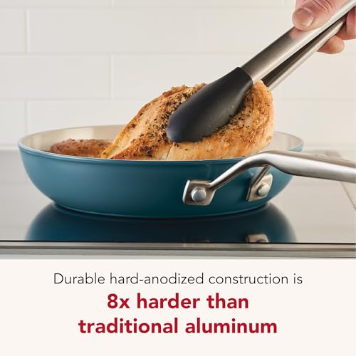 KitchenAid Hard Anodized Ceramic Induction Nonstick Pots and Pans Set with Saucepans, Frying Pans, Stockpot, and Lids, Dishwasher Safe, 9 Piece Cookware Set with Stainless Steel Handles - Agave Blue
