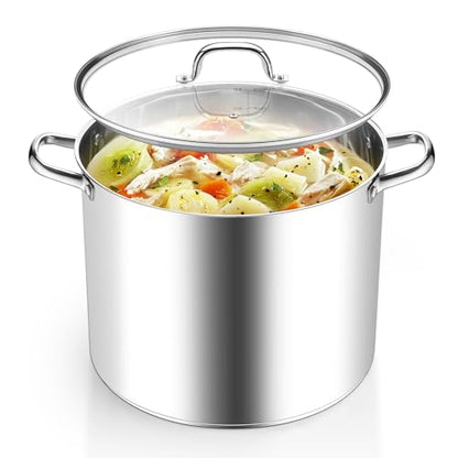 Homikit 20 Quart Soup Pot with Lid, Large Stainless Steel Stock Pot with Double Handles, Heavy Duty Cookware Induction Stockpot for Canning Steaming Simmering, Compatible All Cooktops, Dishwasher Safe