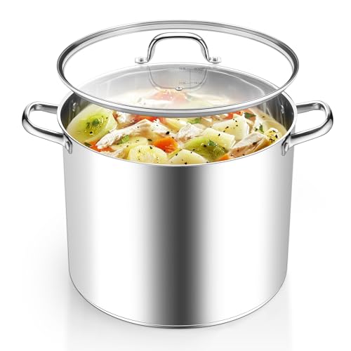 Homikit 20 Quart Soup Pot with Lid, Large Stainless Steel Stock Pot with Double Handles, Heavy Duty Cookware Induction Stockpot for Canning Steaming Simmering, Compatible All Cooktops, Dishwasher Safe