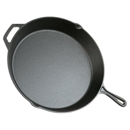 CLMSTE 15" Pre-Seasoned Cast Iron Skillet with Handle and Lipsfor Bread, Baking,Pizza, Outdoor Cooking, Camping, Grill, Stovetop