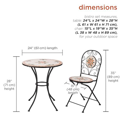 Alpine Corporation Indoor/Outdoor 3-Piece Mosaic Bistro Set Folding Table and Chairs Patio Seating, Tan