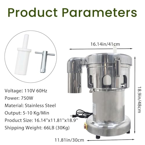 JARYANNIX Commercial Juicer Machines Vegetable and Fruit, Auto Juice & Residue Separated, Heavy Duty Juice Press with Push Rod, Stainless Steel Fruit Juicer, 661.4-1322.8 lbs/Hr Capacity