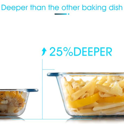NUTRIUPS 2.4QT Rectangular Deep Glass Baking Dish, Glass Baking Pan for Oven, Clear Bakeware Deep Casserole Dish(2.4QT)