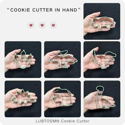 LUBTOSMN New 7 Piece Dinosaur Cookie Cutters Set with Silicone Protective Rim, Dishwasher Safe Stainless Steel Cookie Cutters for Cookies, Fondant, Sandwiches, Biscuits, Pancakes and Pastries