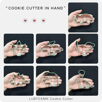 LUBTOSMN New 7 Piece Dinosaur Cookie Cutters Set with Silicone Protective Rim, Dishwasher Safe Stainless Steel Cookie Cutters for Cookies, Fondant, Sandwiches, Biscuits, Pancakes and Pastries