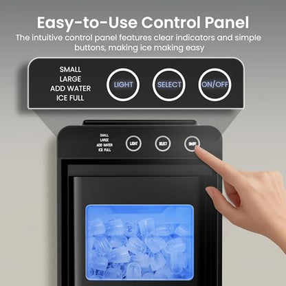 Kismile Portable Countertop Ice Maker Machine, 26lbs Ice in 24Hrs, Self-Cleaning Ice Maker with Selectable Ice Size & Internal Light, Compact Design for Home/Kitchen/RV