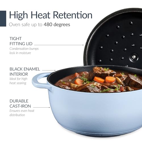 Best Choice Products Non-Stick Pot & Pan Cookware Set, Cast Iron, 2Qt Skillet W/Lid, 10" Grill Or Griddle Pan W/Press, 6Qt Enameled Dutch Oven, Non-toxic, For Cooking & Grilling - Cornflower