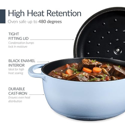 Best Choice Products Non-Stick Pot & Pan Cookware Set, Cast Iron, 2Qt Skillet W/Lid, 10" Grill Or Griddle Pan W/Press, 6Qt Enameled Dutch Oven, Non-toxic, For Cooking & Grilling - Cornflower