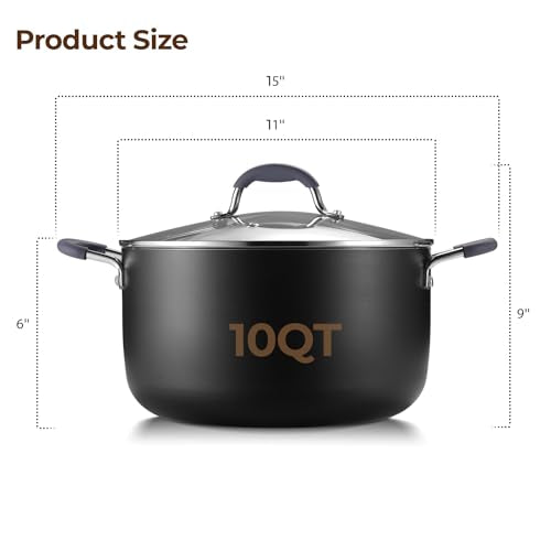 10 Quart Nonstick Stock Pot with Lid, Ceramic Soup Pot with Lid, Induction Cooking Pot with Silicone Handle for All Stoves, Healthy Non-toxic Cooking Pot for Stew/Pasta, PFAS & PFOA Free