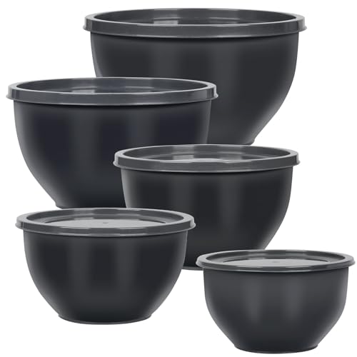 Greentainer Plastic Mixing Bowls with Lids Set for Kitchen, 5 Set Nesting Bowls for Mixing, Baking, Prepping, Cooking and Serving Food, Mixing Bowls Dishwasher, Microwave Safe