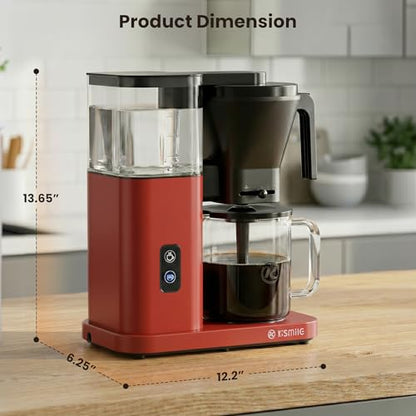 Kismile 8-Cup Coffee Maker, SCA Certified Hot & Cold Brew Coffee Machine, 6-Min Quick Brew, Magnetic Anti-Drip, Keep Warm/Auto-off, Dishwasher Safe, DIY Manual Mode, 44oz Removable Reservoir, Red