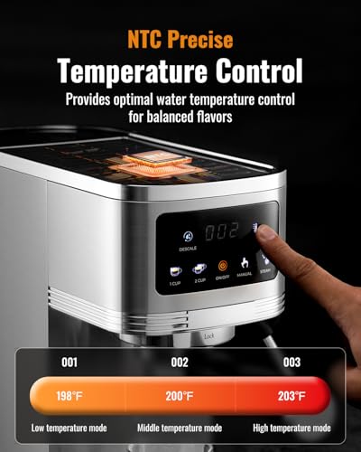 SHARDOR Espresso Machine 20 Bar, Professional Espresso Machine with Milk Frother and Touchscreen, Expresso Coffee Machines with Adjustable Temperature,for Cappuccino, Latte, Stainless Steel, Silver