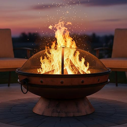 Sunnydaze 30-Inch Large Outdoor Fire Pit - Wood Burning Fire Pit for Outside with Poker and Screen - Copper Finish - Royal Cauldron