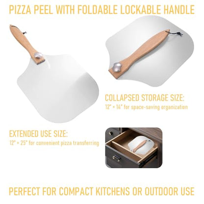 15x12" Pizza Stone For Oven & Grill - 12" Aluminum Pizza Peel - Pizza Cutter & Mini Pizza Spatula Set - Perfect For Baking Homemade Pizza, Bread & Pastry