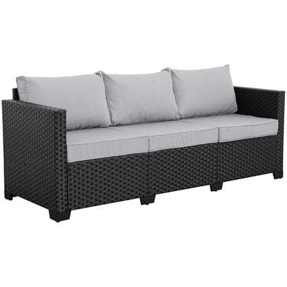 Rattaner Outdoor Furniture Outdoor Couch Patio Furniture 3-seat Sofa Deep Seat High Backrest with Waterproof Cover and Anti-Slip Cushions, Light Grey
