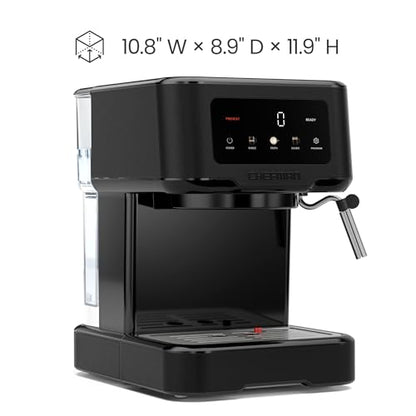 Chefman CraftBrew Espresso Machine, 15-Bar Pump Digital Espresso Maker w/Steam Wand for Latte & Cappuccino, Compact Espresso Coffee Machine w/ 1.5L Removable Water Reservoir - Stainless Black