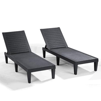Nestl Patio Chairs - Black Chaise Lounge Chair Outdoor, 5-Position Adjustable Sun Tanning Chair, Waterproof Pool Lounge Chairs Set of 2, Reclining Lawn Chair, Lightweight Outdoor Lounge Chairs