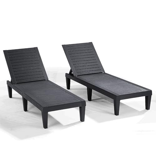 Nestl Patio Chairs - Black Chaise Lounge Chair Outdoor, 5-Position Adjustable Sun Tanning Chair, Waterproof Pool Lounge Chairs Set of 2, Reclining Lawn Chair, Lightweight Outdoor Lounge Chairs