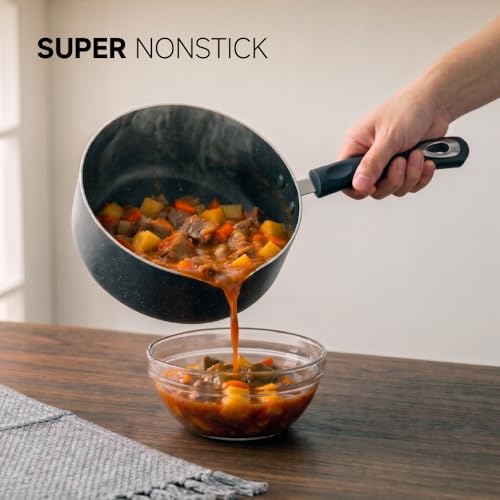 RATWIA Nonstick Saucepan Set - 3-Pieces Pot Set 1 Quart & 2 Quart & 3 Quart,Ultra Non Stick Sauce Pan Small Pot with Glass Lid,Great for Home Kitchen Restaurant,Black