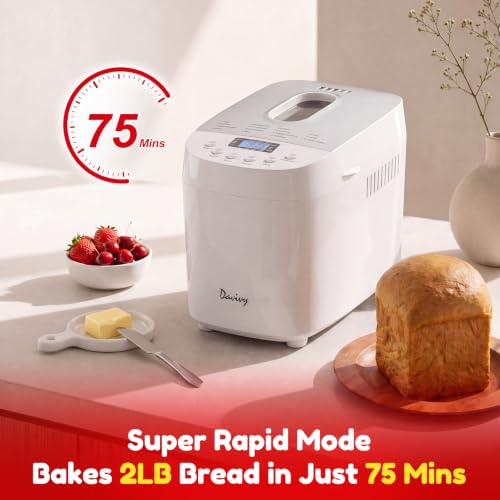 Davivy Bread Maker Machine 3LB with 2 Dough Kneading Paddles,15-in-1 Automatic Large Capacity Bread Machine Nonstick Bowl For Bread, Jam& Yogurt, 3 Loaf Sizes and 3 crust settings（silver，1.5kg）