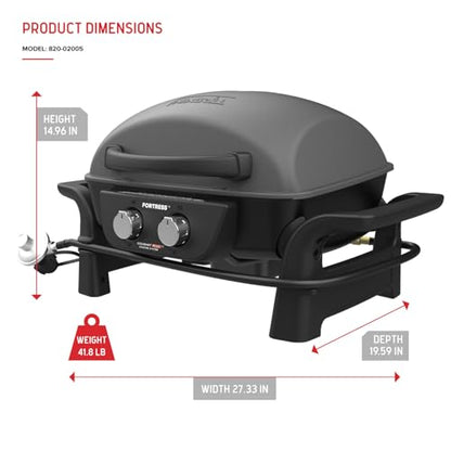 Nexgrill Fortess 2-Burner Portable Gas Grill & Griddle Combo with 263 SQ In Cooking Space, Easy Lift Handles, 13,500 BTU, 2-in-1 Small Tabletop Grill for Camping, Outdoor Cooking, and More - 820-02005