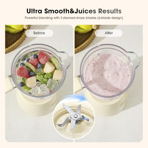 BevWizzy Small Blenders for Kitchen, 21oz Smoothie Blender, 350W Max, Ivory