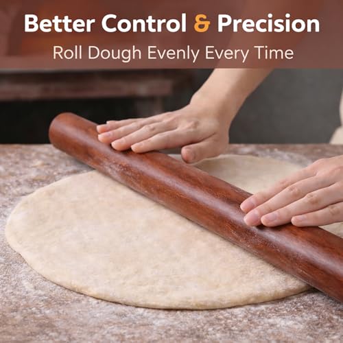 17 Inch French Rolling Pin, Wooden Dough Roller for Baking, Solid Wood Tapered Rolling Pin for Pizza, Pie Crust, Cookies, Pastry, Non-Stick, Easy Control Kitchen Baking Tool, African Rosewood