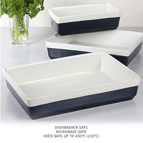 MARTHA STEWART 3-Piece Oven to Table Stoneware Bakeware Set – Baking Dish & Casserole Set – Cobalt Blue – Durable Oven-Safe Bakeware for Baking and Serving