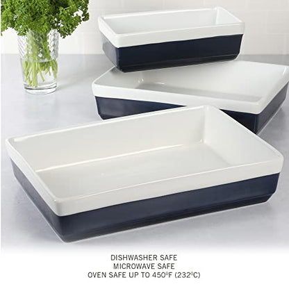 MARTHA STEWART 3-Piece Oven to Table Stoneware Bakeware Set – Baking Dish & Casserole Set – Cobalt Blue – Durable Oven-Safe Bakeware for Baking and Serving