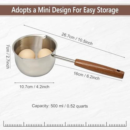 Butter Warmer Pot, 500ml Small Sauce Pan with Pour Spouts and Measurement Lines, 304 Stainless Steel for Melting Butter, Heating Milk and Warming Sauce