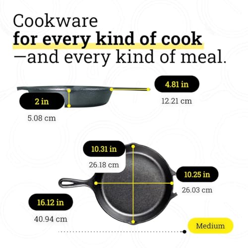 Lodge Seasoned Cast Iron Skillet Set 8, 10.25 & 12 Inches - PFAS-Free, Non-Toxic Cookware - Use with an Oven, Stove, Grill, or Campfire - Naturally Non-Stick & Oven Safe