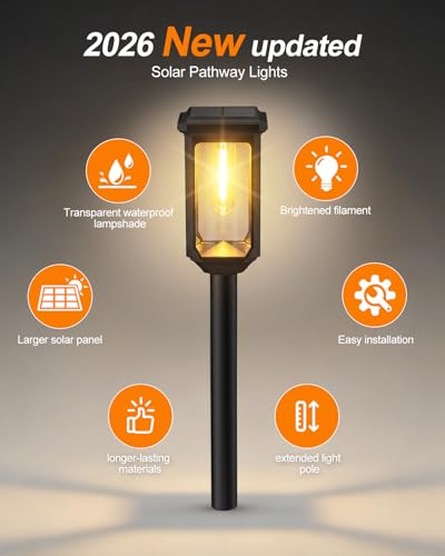 Tenmiro-Solar-Pathway-Lights-Outdoor-8-Pack-LED-Solar-Powered-Garden-Lights-Waterproof-IP65-Auto-On/Off-Outdoor-Light-for-Yard-Lawn-Patio-Path-Walkway-Driveway-Landscape-Lighting-Decor-3000K